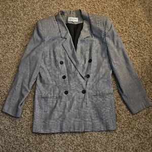 Casual Corner Black and Gray Plaid Blazer